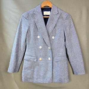 Suistudio Cameron Double Breasted Blazer Jacket Blue Linen Blend Size 36S US 4-6